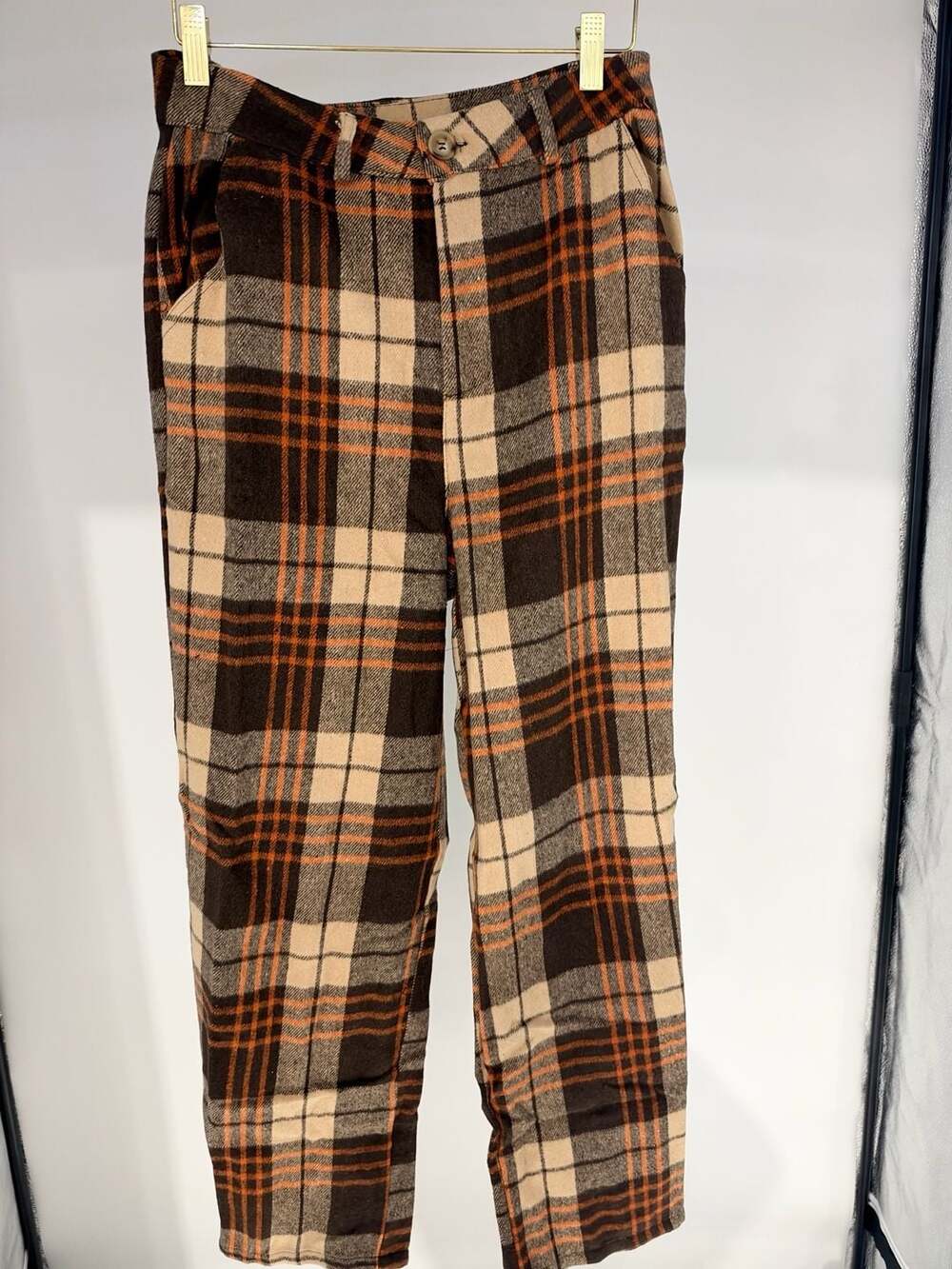 Flannel Wide Leg Lounge Pants Brown Plaid Size M